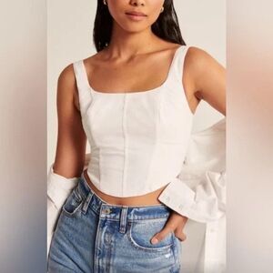 Abercrombie Linen Blend Corset Crop Top White